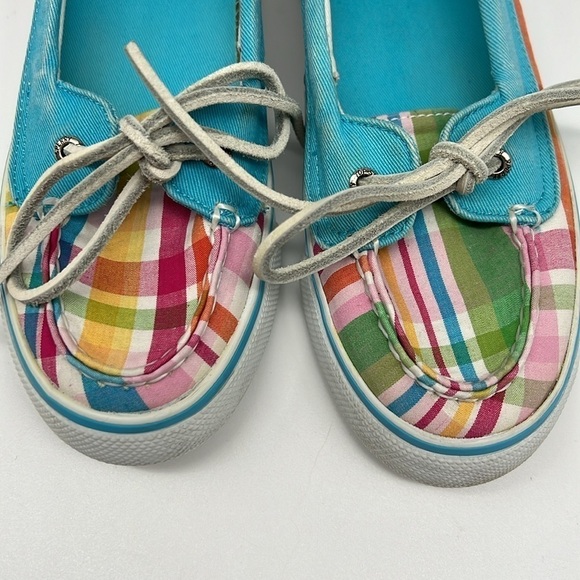 Sperry Women's TopSider Rainbow Plaid Water Turquoise Blue Canvas Boat shoe 6.5 - Picture 7 of 10